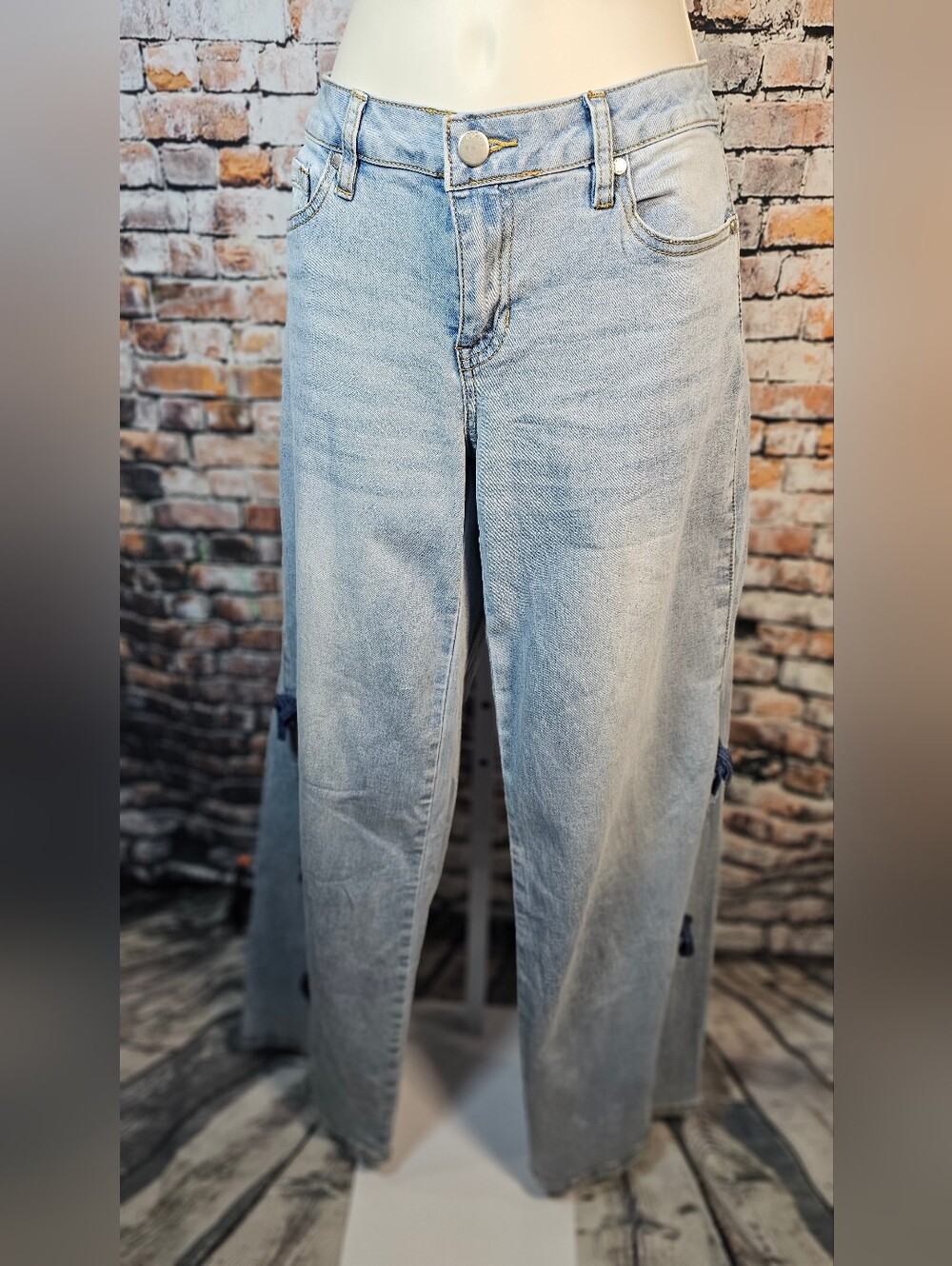 PTCL Ethika Clothing Wide Leg Jeans Side Tie Slit Light Wash Women's Size 26